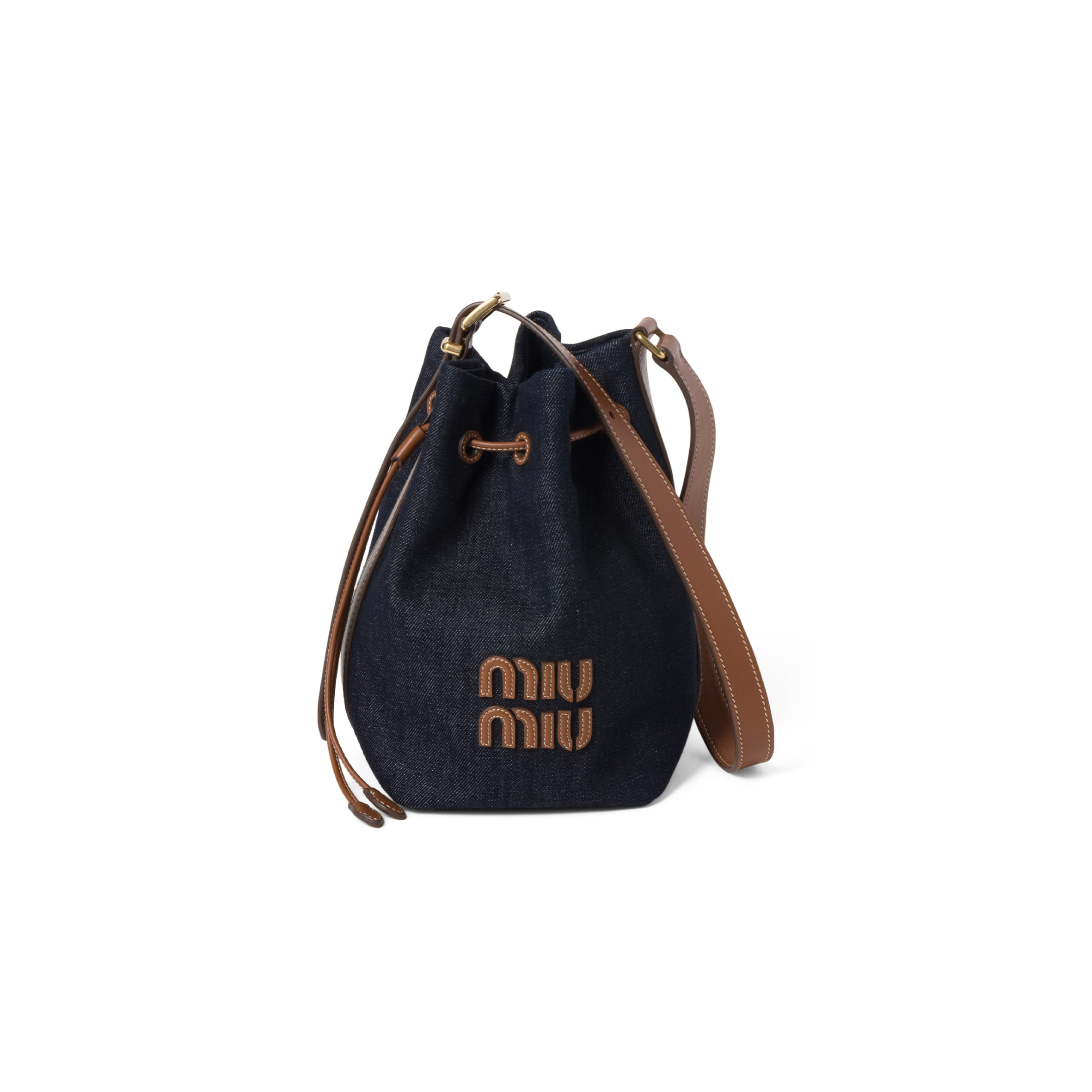 MIU MIU DENIM AND LEATHER LOGO BUCKET BAG 5BE090 (22.5*16*14cm)